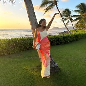 Elegant Pink and White Maxi Dress